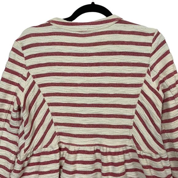 Free People Red Cream Textured Stripe Peplum Full Zip Jacket Size Small - Picture 4 of 9